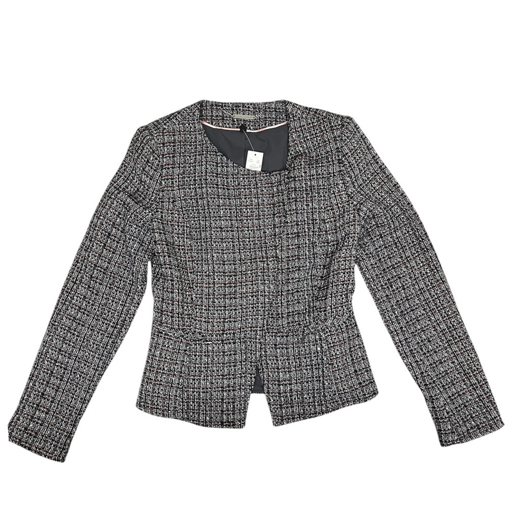 NEW White House Black Market Tweed Moto Jacket Classic Navy w/ Flora - Size 00 - Picture 1 of 8